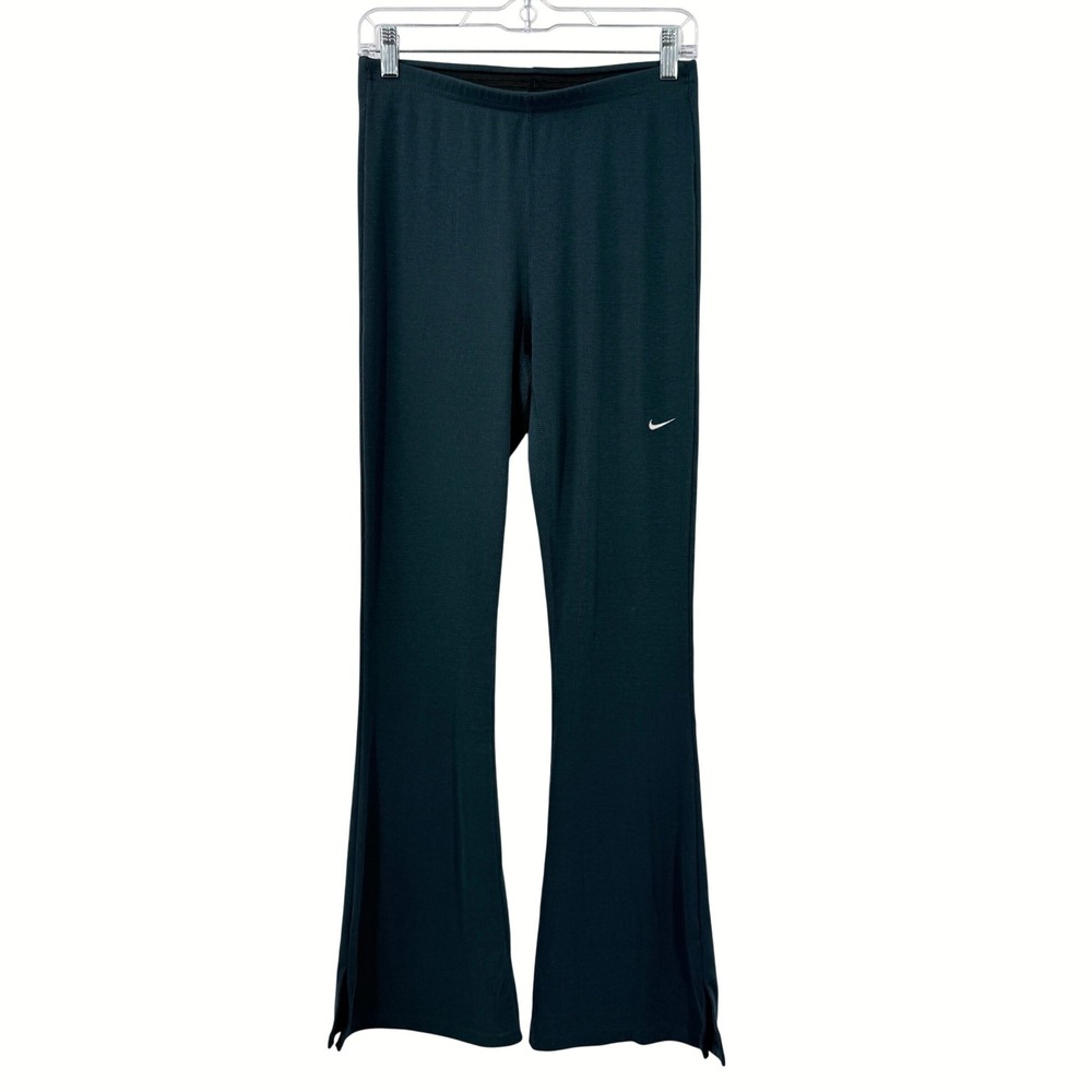 Nike Chill Knit Ribbed Flare Leggings Women Sz M Teal Yoga Pants minimalist